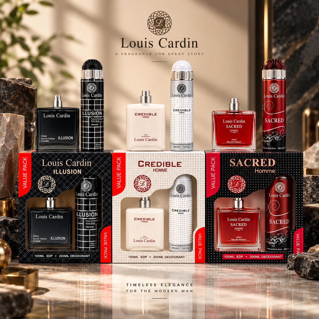 Louis Cardin Men’s Fragrance Value Pack – 3-Piece Collection